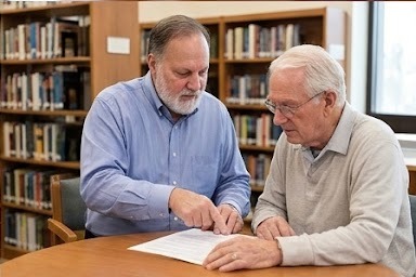 Donald E. Barbour reviewing Medicare options with a client